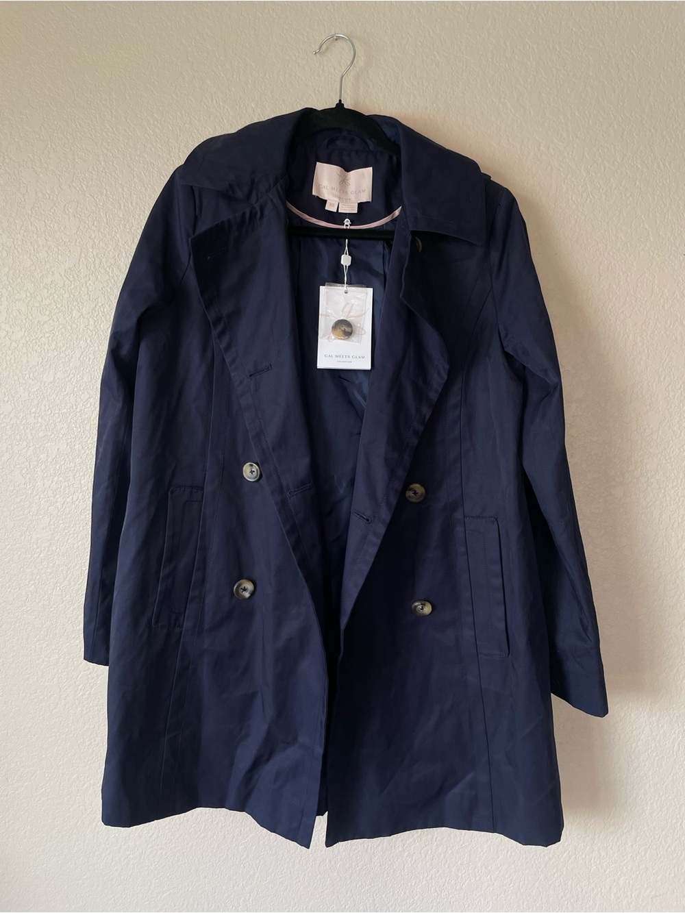 Gal Meets Glam Navy Double-Breasted Trench Coat